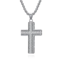 Collana da uomo con croce hip hop con motivo greco e strass su catena a maglia veneziana - Argento Con Catena a Maglie Tonde