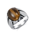 Vintage men's stainless steel ring with oval tiger eye stone on white background - Size 7 / Steel Tiger Eye