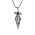 Vintage Viking spearhead necklace with black stone and Nordic runes in silver finish - Pendant And Chain / Steel