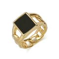 Bague hip-hop dorée à maillons gourmettes avec pierre carrée en onyx noir pour homme - Taille 8 / Or Pierre Noire