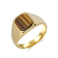 Men's gold-plated stainless steel ring featuring a rectangular tiger eye gemstone inlay - Size 7 / Gold Tiger's Eye