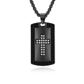 Gothic black stainless steel cross pendant necklace with greek meander pattern decoration - With Box Chain / Black
