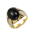 Vintage men's gold stainless steel ring featuring a smooth oval black agate gemstone - Size 7 / Gold Black Stone