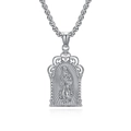 Collar medalla Virgen María plateada con cristales y cadena de eslabones - Con Cadena de Caja de 60cm / Color Acero