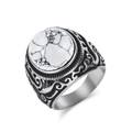 Anello vintage in acciaio inossidabile da uomo con turchese bianco e motivi floreali - Taglia 7 / Acciaio Turchese Bianco