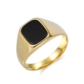 Modern signet style ring in polished gold finish with a square black inlay - Size 7 / Gold Black Stone