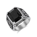 Vintage Silberstahlring mit einem großen rechteckigen schwarzen Edelstein für Herren - Größe 7 / Schwarz