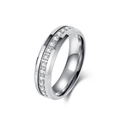 Anillo de tungsteno plateado pulido con diamantes engastados para hombre y mujer - 6mm Color Acero