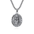Retro stainless steel Sacred Heart of Jesus oval pendant necklace in antique silver finish - Steel Color With Chain