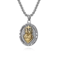 Vintage stainless steel Sacred Heart of Jesus cross pendant necklace for men - Two-Tone Gold With Box Chain