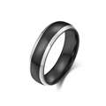 Bague minimaliste en acier inoxydable bicolore noir et argent avec finition polie bombée - Taille 7 / Bicolore Noir