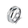 Anillo de acero de tungsteno pulido con incrustaciones de circonitas brillantes - 8mm Color Acero