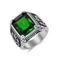 Vintage-Ring für Herren aus Edelstahl mit grünem Kunststein im Smaragdschliff - Größe 7 / Grün