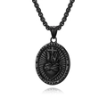 Men's vintage black stainless steel Sacred Heart of Jesus religious cross pendant - Black With Chain