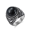 Anello vintage in acciaio inossidabile da uomo con grande pietra nera e intagli elaborati - Taglia 7 / Steel Color Black Onyx