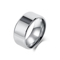 Polished silver stainless steel band ring with bevelled edges and mirror finish - Size 6 / 10mm / Steel