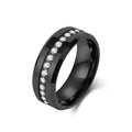 Gepolijste zwarte wolfraamstalen ring voor heren en dames met volledige diamantzetting - 8MM Zwart