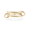 Anillo apilable de tres capas con baño de oro 18K, cristales cuadrados y eslabones ovales - Talla 6 / Oro (Rhinestone Blanco)