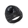 Anello vintage da uomo in acciaio nero con gemma rotonda dal motivo marmorizzato - Taglia 7 / Nero Turchese Nero