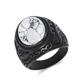 Anello vintage da uomo in acciaio nero con intarsio in pietra di howlite bianca - Colore Nero Turchese Bianco