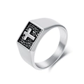 Polished titanium steel square signet ring with a black base and silver cross relief - 7# / Steel