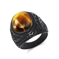 Anello vintage in acciaio inossidabile nero inciso con gemma occhio di tigre - Nero Occhio di Tigre