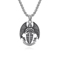Vintage St. Michael pendant necklace in stainless steel with angel wings and shield - 3*60cm / Steel Color With Pearl Chain