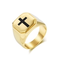 Men's gold-plated titanium steel signet ring featuring a black cross on a square face - Size 7 / Gold