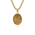 Gouden Sint Christoffel hanger ketting van roestvrij staal met vintage reliëfontwerp - Goudkleur Met 3mmx60cm Box-ketting