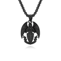 Men's Saint Michael pendant necklace in black stainless steel with textured angel wings - 3*60cm / Black with Square Pearl Chain