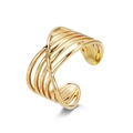 18K vergulde titanium stalen ring met een meerlaags X-vormig kriskras over elkaar ontwerp - Verstelbaar Open / X-vorm Kruislings (C) / Goud
