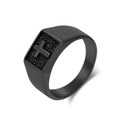 Men's black titanium signet ring with embossed cross design and textured finish - 7# / Black