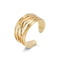 18K goudvergulde titanium stalen ring met getextureerde en gepolijste verstelbare lagen - Verstelbaar Open / Samengesteld Reliëf Meerlaags (D) / Goud