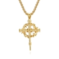 Collana da uomo con croce di spine dorata vintage con catena in acciaio e design punk - Oro + Catena / 3mmx60cm
