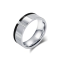 Anillo bicolor de acero inoxidable para hombre con cuatro circonitas y acabado espejo - Talla 7 / Bicolor Negro