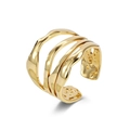 18K gold-plated wide open ring featuring a modern wavy hammered multi-layered design - Adjustable Open / Irregular Wave Texture (E) / Gold