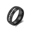 Bague pour homme en acier inoxydable noir mat avec pierres en zircone sur fond blanc - Taille 7 / Noir