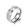 Bague large pour homme en acier argenté avec finition mate et zircons incrustés - Taille 7 / Acier