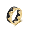 Modern wavy titanium steel ring featuring black enamel inlay and sparkling diamond accents - 6# / Gold with Black