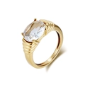 Gold plated titanium steel ring featuring an oval clear gemstone with a ribbed band texture - 5# / White Zirconia