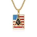Collar colgante masónico dorado con patrón de bandera de EE. UU. y el símbolo G - Color Oro Con Cadena de Caja de 3mmx60cm