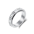 Silver spinner ring featuring rectangular clear stones and a brushed steel finish - 5# / Steel Color White Zircon