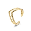 Polished 18K gold plated V-shaped layered ring with textured geometric pattern for women - Adjustable Open / Double-layer V-shape Textured (I) / Gold