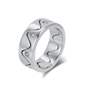 Silver wavy band ring featuring triple zircon stones in a modern stainless steel design - 6# / Steel