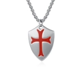 Collar vintage de hombre con colgante de escudo en acero y diseño de cruz roja - Color Acero Con Cadena De 3*60cm