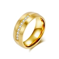 Bague en acier titane doré mat avec dix diamants zircons sertis en rail élégant - Taille 7 / Or
