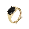 Men's 18K gold plated stainless steel ring with oval black gemstone and ribbed texture - 5# / Black Zirconia