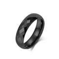 Polished black tungsten ring featuring a unique geometric diamond-cut honeycomb pattern - Size 6 / 6mm / Black