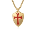 Collar de escudo vintage en acero con colgante de cruz templaria roja acabado mate - Dorado Con Cadena De 3*60cm