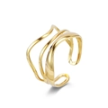 Minimalist 18K gold plated titanium steel ring with triple layered wave design - Adjustable Open / Three-layer Irregular Wave (K) / Gold